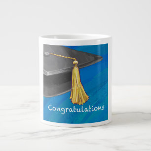 Congratulation Black and Blue Large Coffee Mug