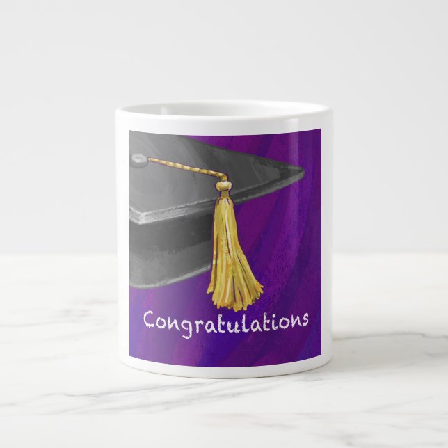 Congratulation Black and Purple Large Coffee Mug (Front)