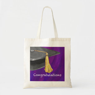 Congratulation Black and Purple Tote Bag