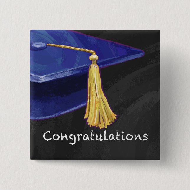Congratulation Blue and Black 2 Inch Square Button (Front)