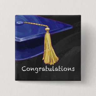 Congratulation Blue and Black 2 Inch Square Button