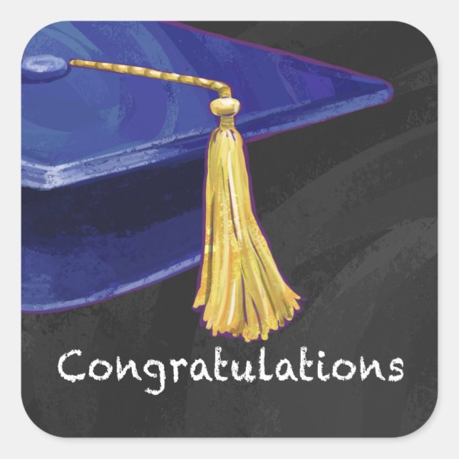 Congratulation Blue and Black Square Sticker (Front)