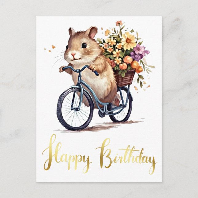 Congratulation Cute Hamster Flowers Personalized Postcard (Front)
