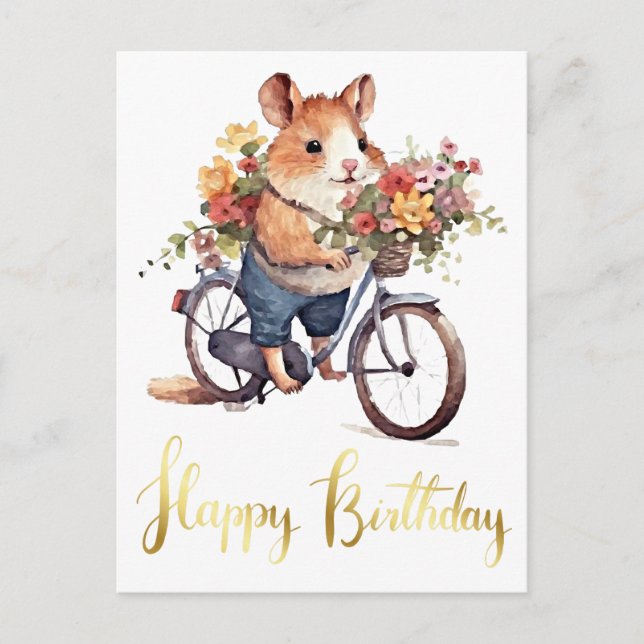 Congratulation Cute Hamster Flowers Personalized Postcard (Front)