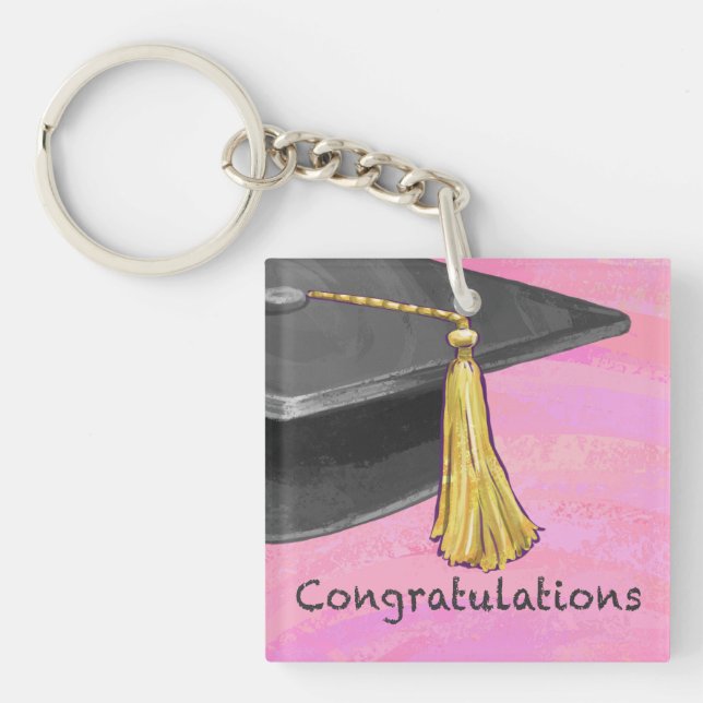 Congratulation Graduate Black and Pink Keychain (Front)