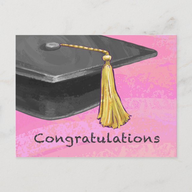 Congratulation Graduate Black and Pink Postcard (Front)