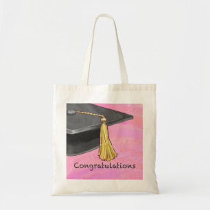 Congratulation Graduate Black and Pink Tote Bag