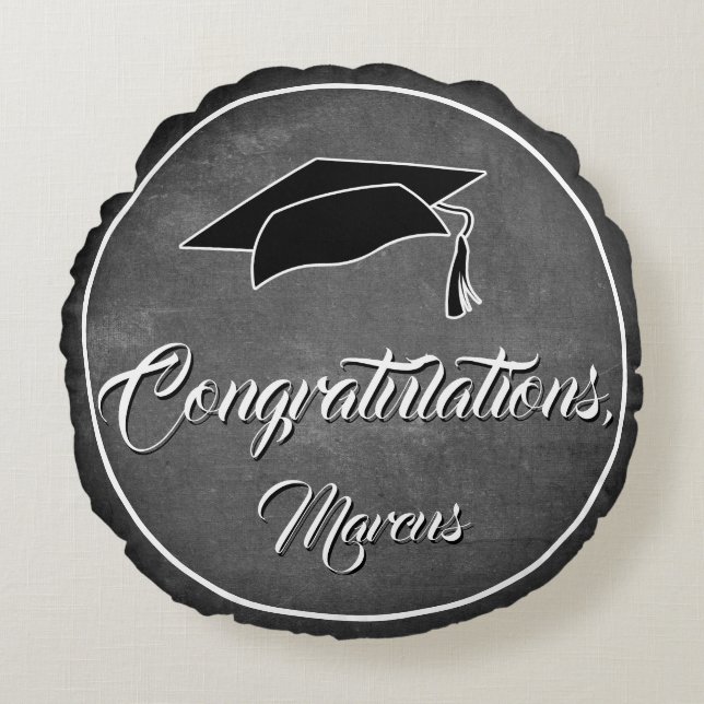 Congratulation Graduate Hat Chalkboard Graduation Round Pillow (Front)