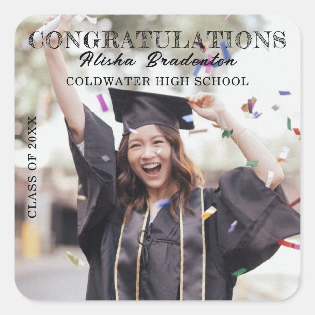 Congratulation Graduate Photo HIgh School College  Square Sticker (Front)