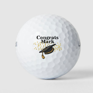 Congratulation Graduation Black and Gold with Name Golf Balls