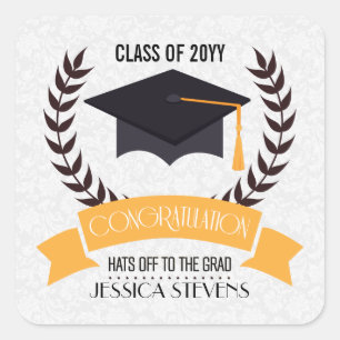 Congratulation Graduation Black Hat And Wreath Square Sticker