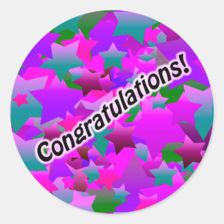 Congratulation Stars Purple Classic Round Sticker