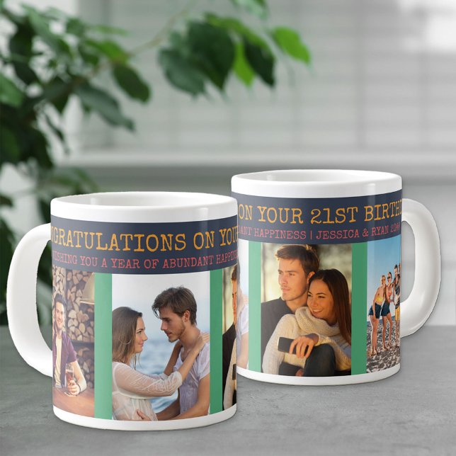 Congratulations 21st Birthday 4 Photo Large Coffee Mug (Creator Uploaded)