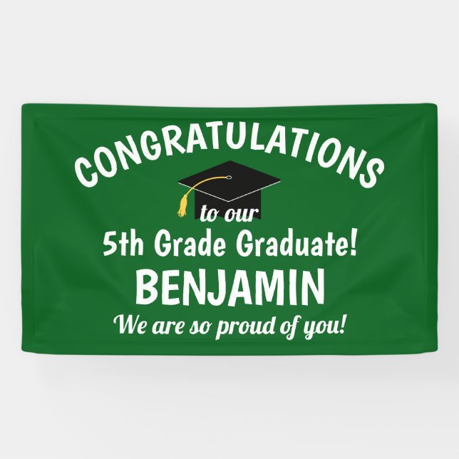 Congratulations 5th Grade Graduation Green Banner (Horizontal)