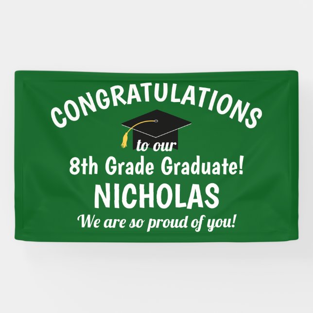 Congratulations 8th Grade Graduation Green Banner (Horizontal)