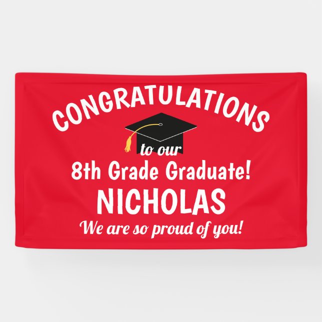 Congratulations 8th Grade Graduation Red Banner (Horizontal)