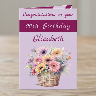 Congratulations 90th birthday floral maroon purple card