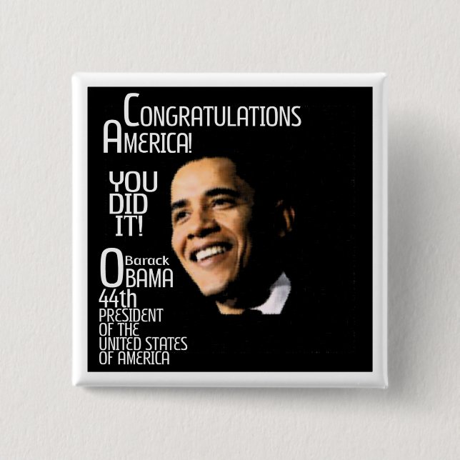 CONGRATULATIONS AMERICA 2 INCH SQUARE BUTTON (Front)
