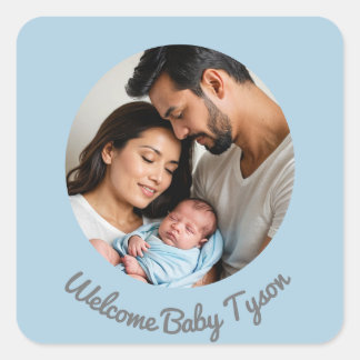 Congratulations baby boy blue, welcome baby custom square sticker