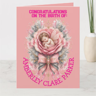 Congratulations Baby Fairy girl Pink Rose Birth  Card