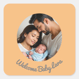Congratulations baby peach welcome photo square sticker