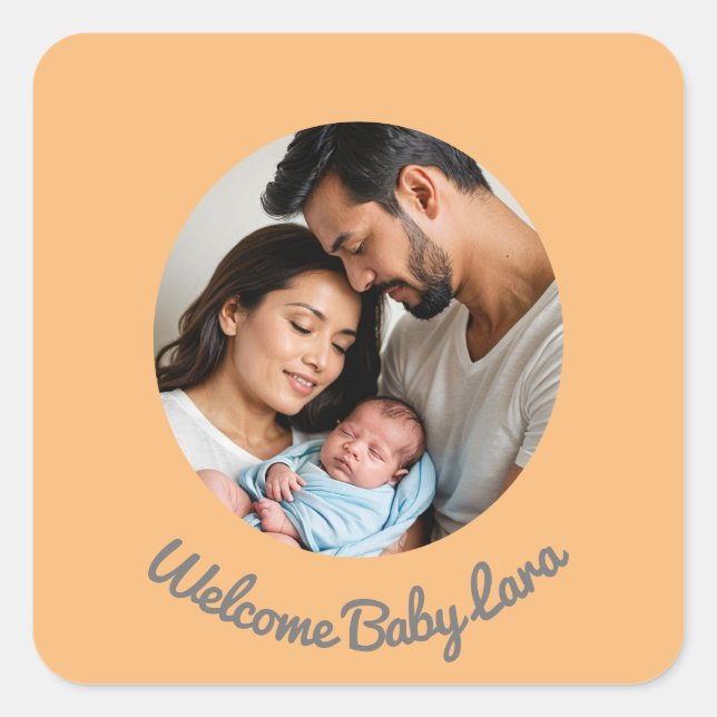 Congratulations baby peach welcome photo square sticker (Front)