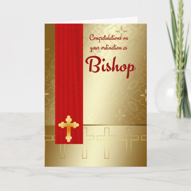 Congratulations Bishop Ordination In Red And Gold Card (Front)