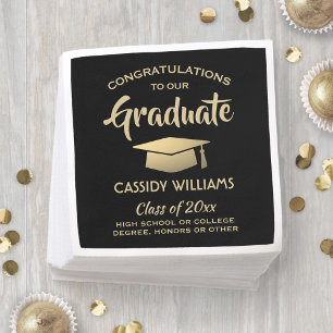 Congratulations Black and Gold Elegant Graduation Napkin
