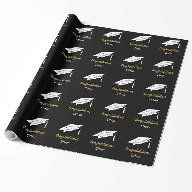 Congratulations Black and White Graduate's Name Wrapping Paper (Unrolled)