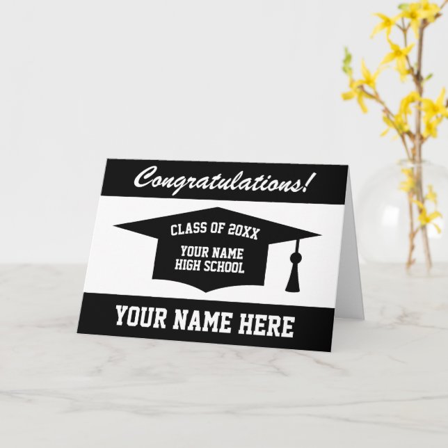 Congratulations black and white school graduation card (Yellow Flower)