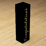 Congratulations Black Faux Gold Wedding Graduation Wine Box<br><div class="desc">Create your own custom, personalized, stylish, cool, classy, black, elegant faux gold typography / script, "Congratulations" wine / champagne gift box, with your custom note / message at the back. Made with sturdy 24 pt. cardstock, this wine box can hold most 1.5L wine, champagne and spirit bottles. Simply type in...</div>