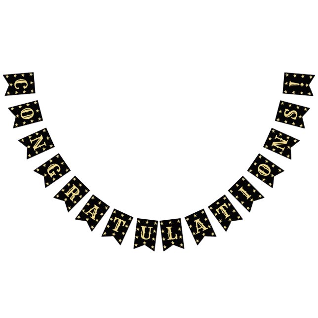 Congratulations Black Gold Decor Modern Graduation Bunting Flags (All)