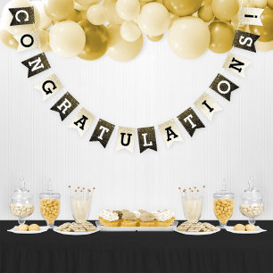 Congratulations Black Gold Glitter Party Bunting Flags