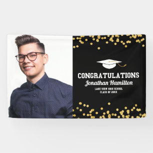 Congratulations Black Gold Grad Party Photo Banner
