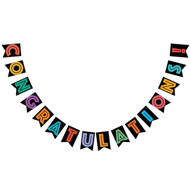CONGRATULATIONS - BLACK & MULTICOLOR TEXT BUNTING FLAGS (All)