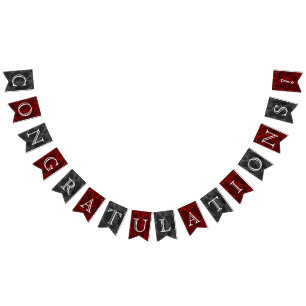 Congratulations - Black & Red Marble Bunting Flags