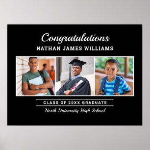Congratulations Black Three Photo Graduation Poster