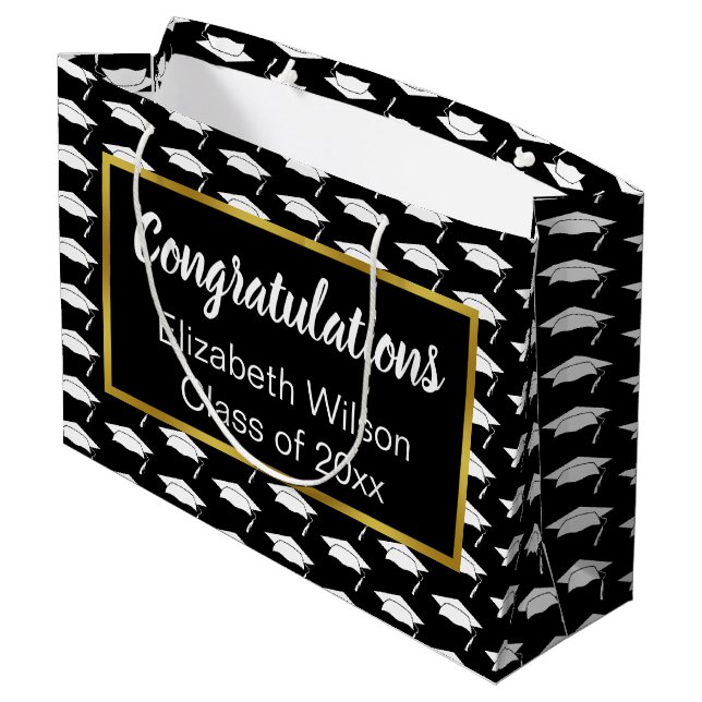 Congratulations Black White Gold Class of 2023 Large Gift Bag (Back Angled)