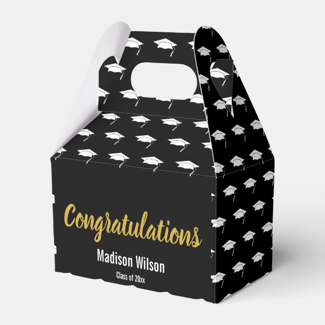 Congratulations Black White & Gold Graduation Grad Favor Box (Front Side)
