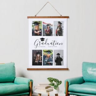 Congratulations Black White Graduation 6 Photo Hanging Tapestry