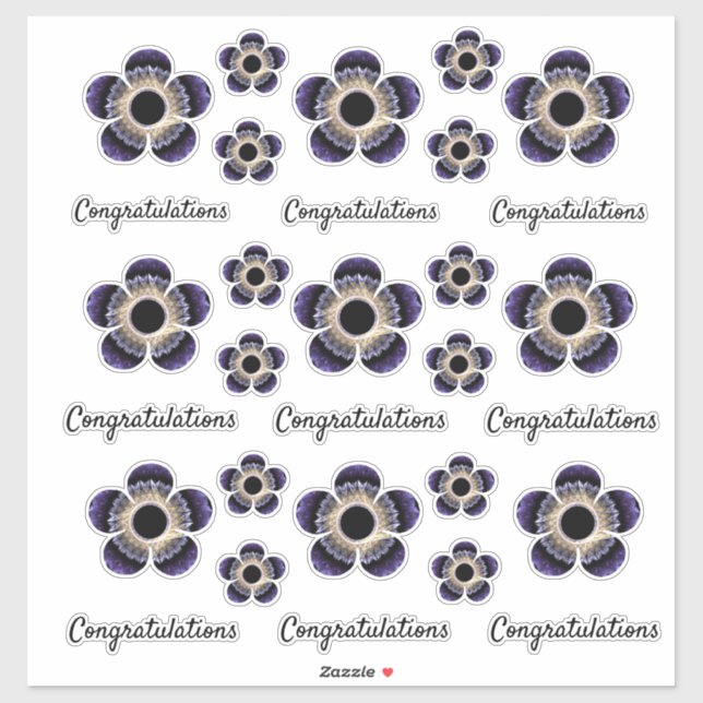 Congratulations Blue and Gold Fractal Art Floral (Sheet)
