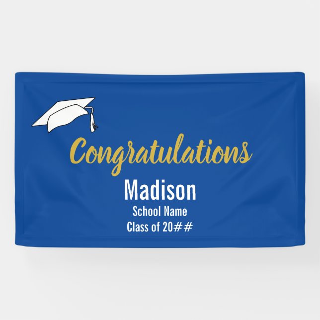 Congratulations Blue and White Graduate Name Banner (Horizontal)
