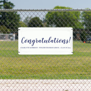 Congratulations blue custom script graduation banner