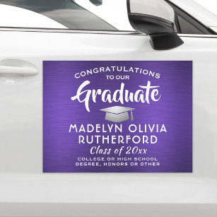 Congratulations Brushed Purple & White Graduation Car Magnet