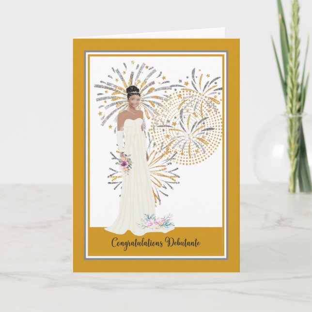 Congratulations Card Black Debutante w/Fireworks (Front)
