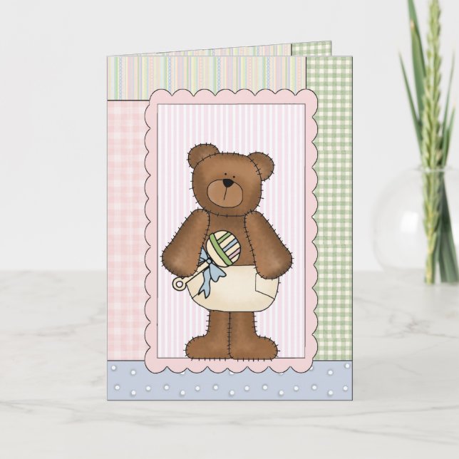 Congratulations Card: Teddy BearWith A Rattle Card (Front)