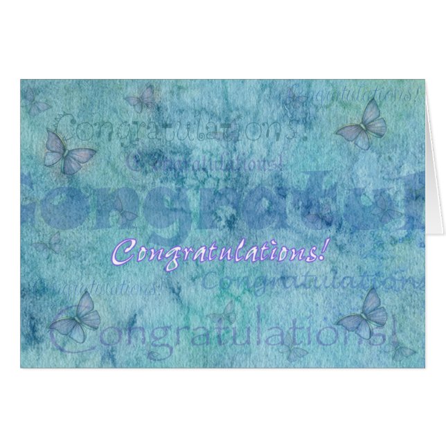 Congratulations Card Turquoise with Butterflies (Front Horizontal)