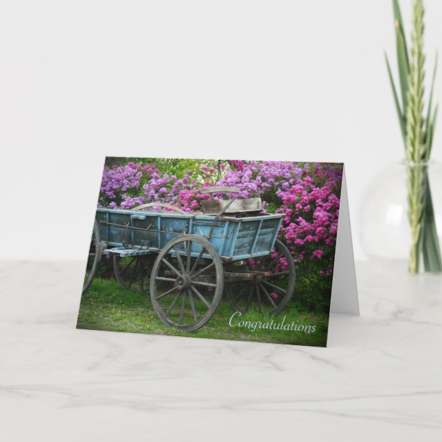 Congratulations card - wagon with lilacs (Front)