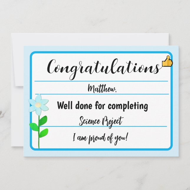 Congratulations Card with Blue Flower (Front)