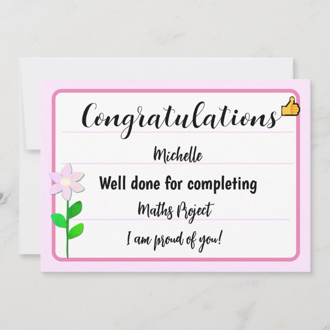 Congratulations Card with Pink Flower (Front)